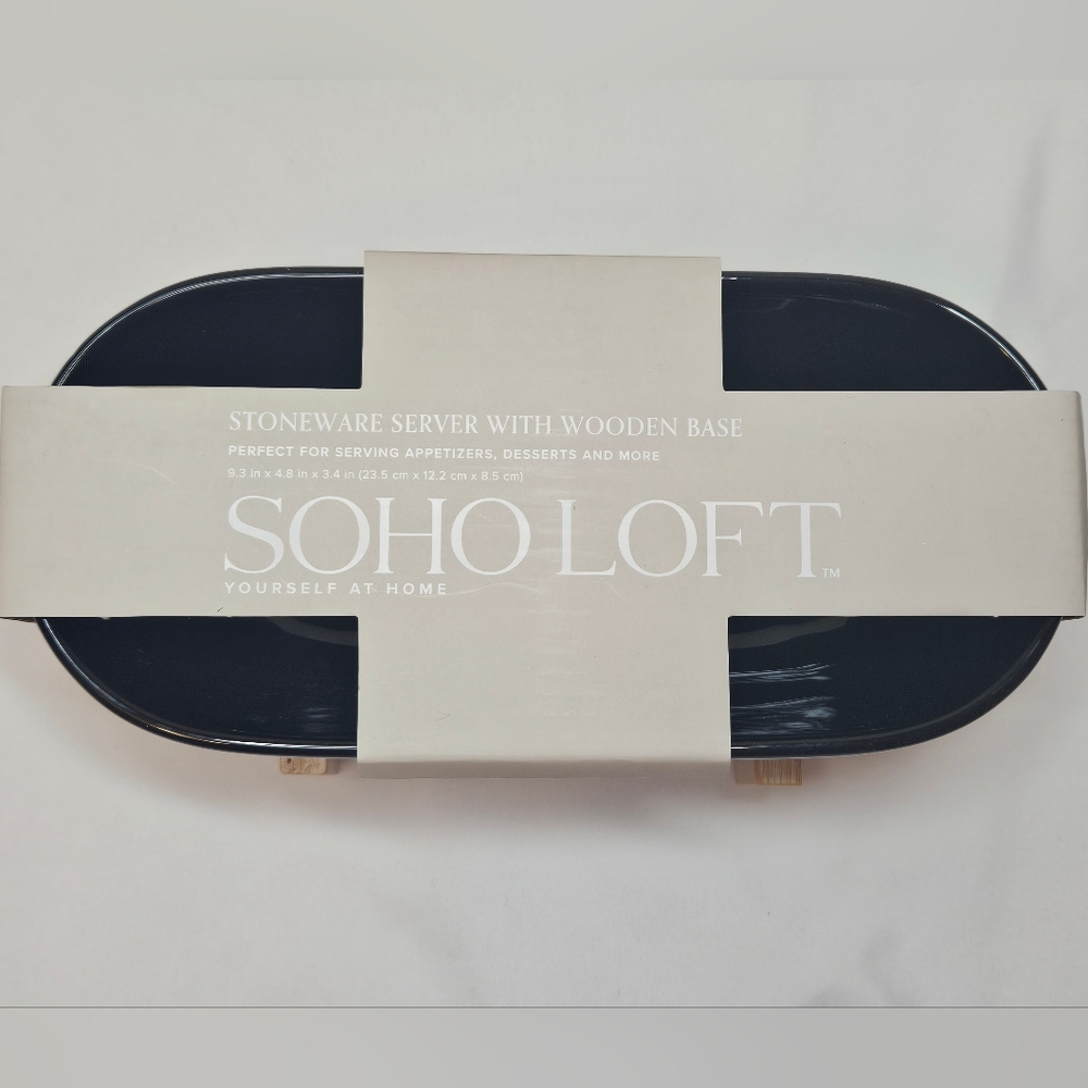 Soho Loft Black Bowl with Wooden Stand NEW - Picture 2 of 7